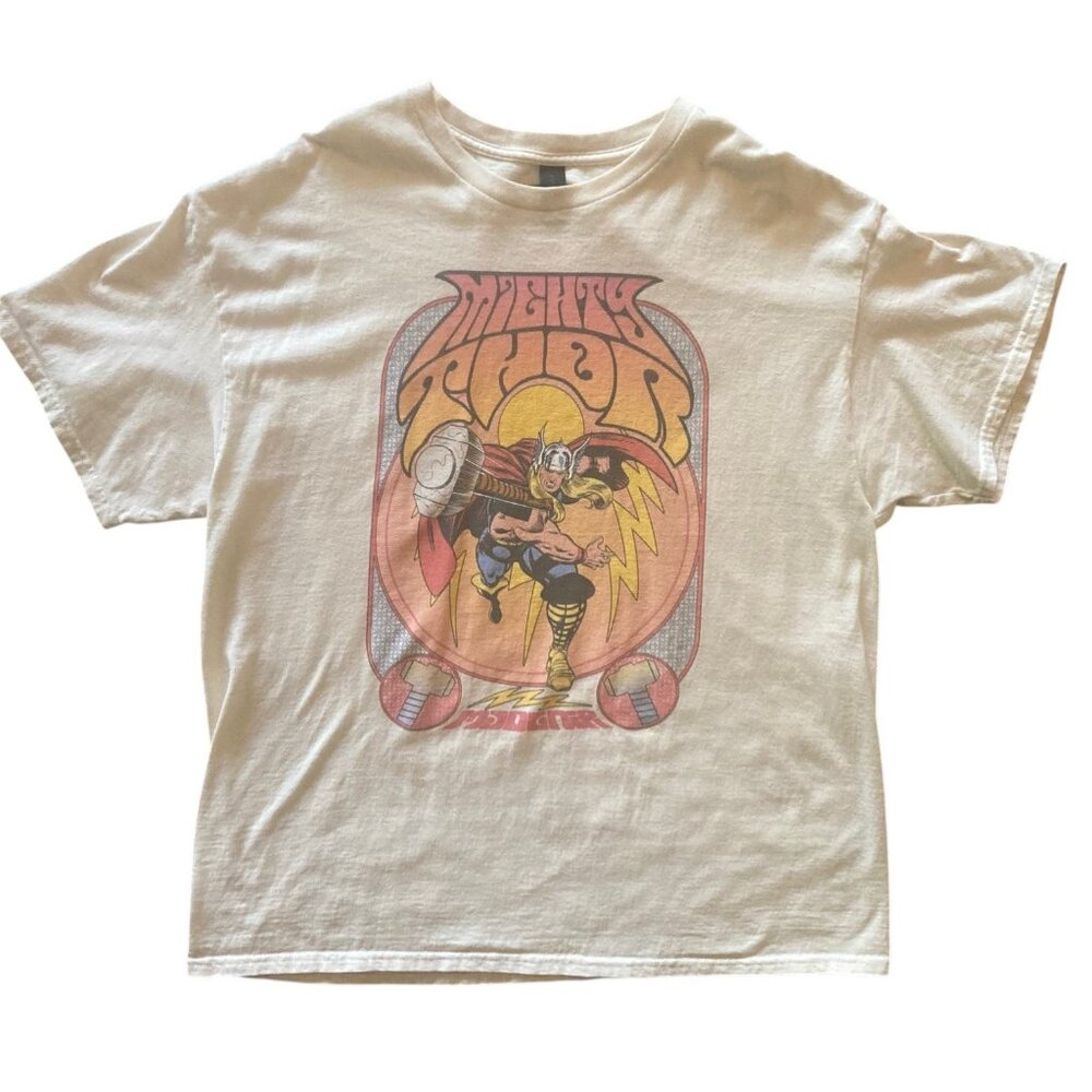 Men's Marvel Comics Retro MIGHTY THOR Mjolnir Graphic Tee T-Shirt Size XL